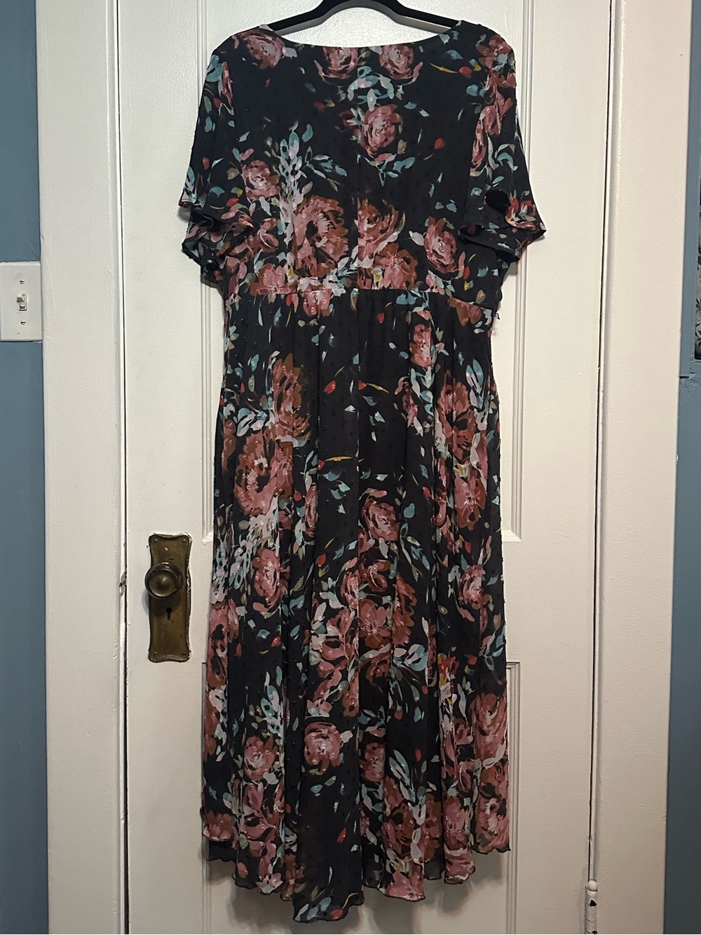 Torrid Black Floral Midi Wrap Dress with Pink Blooms (2X) - Picture 4 of 5
